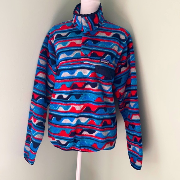 Patagonia Other - Patagonia Synchilla Red Blue Grey Delta Navy Blue Pullover Snap Fleece